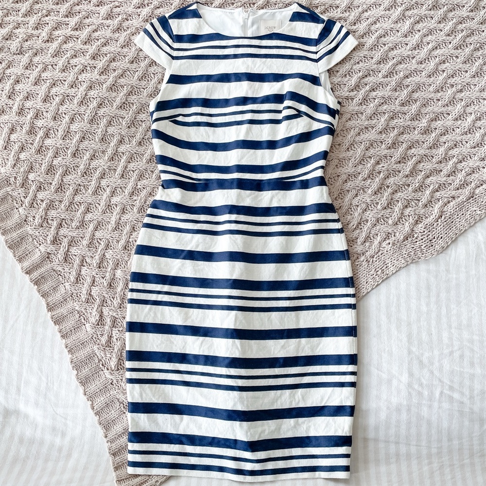 J. Crew Navy Striped Suiting Dress